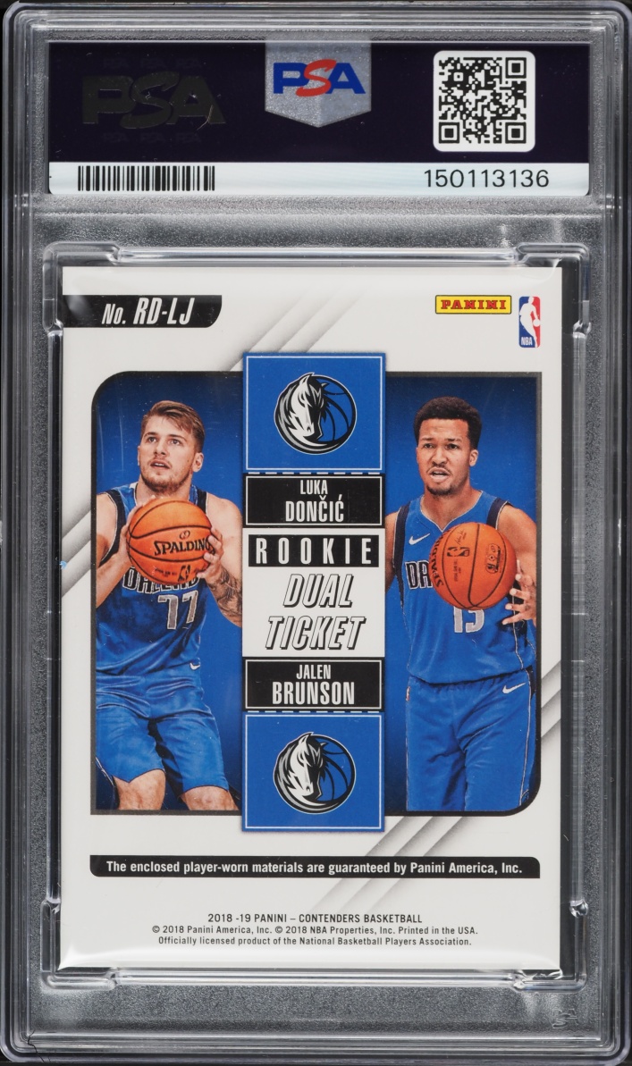 2018 Panini Contenders Ticket Dual Jalen Brunson & Luka Doncic ROOKIE PATCH #RDLJ PSA 9 MINT