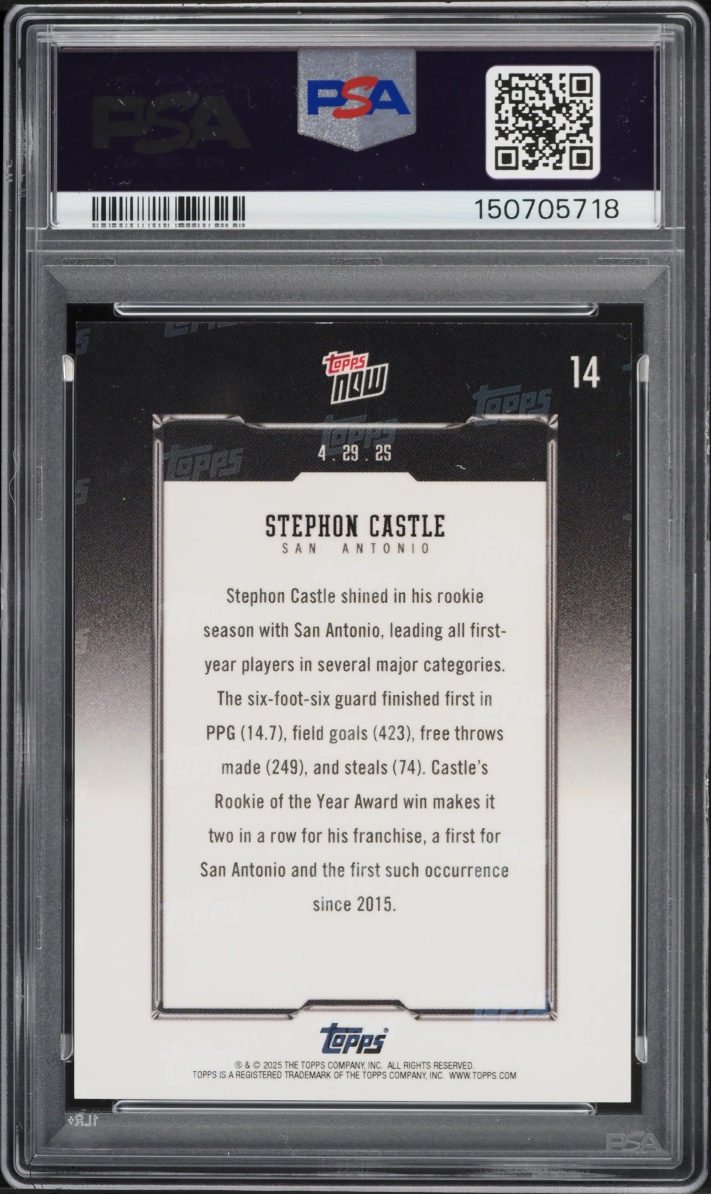 2024 Topps Now Stephon Castle ROOKIE #14 PSA 10 GEM MINT
