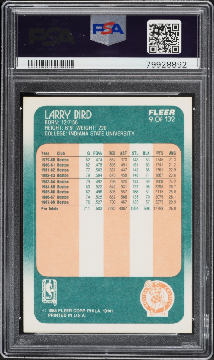 1988 Fleer Basketball Larry Bird #9 PSA 9 MINT