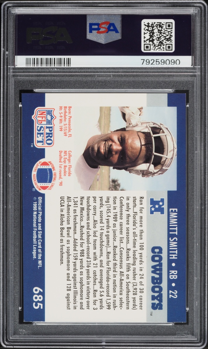 1990 Pro Set Football Emmitt Smith ROOKIE #685 PSA 8 NM-MT