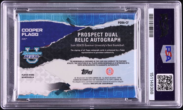 2024 Bowman University Best Dual Relic Orange Cooper Flagg PROSPECT AUTO /25 #PDRACF PSA 8