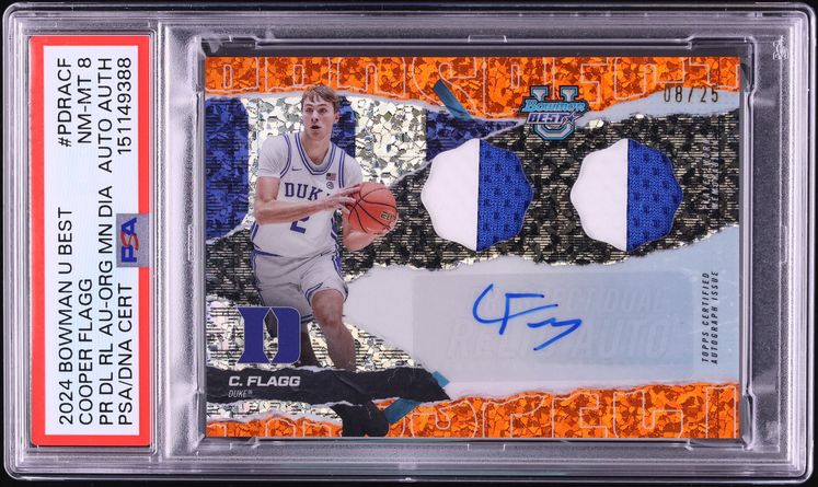 2024 Bowman University Best Dual Relic Orange Cooper Flagg PROSPECT AUTO /25 #PDRACF PSA 8