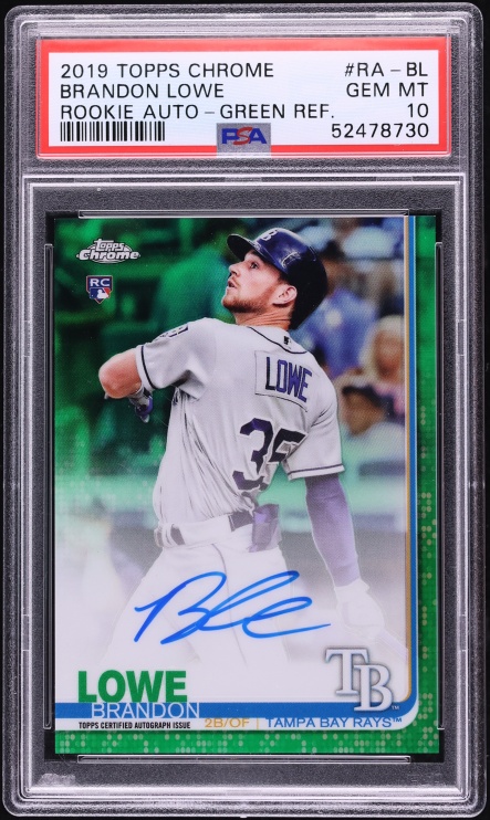 2019 Topps Chrome Green Refractor Brandon Lowe ROOKIE AUTO /99 #RA-BL PSA 10 GEM MINT