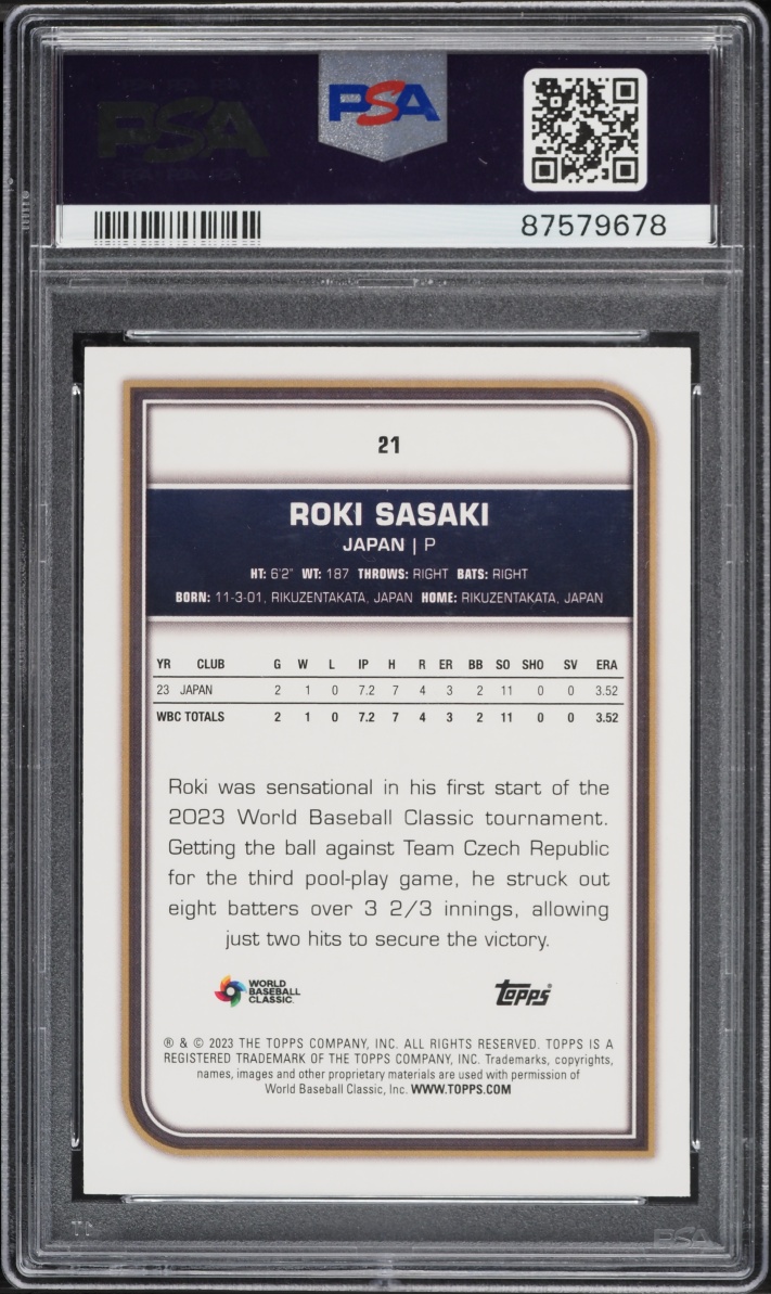 2023 Topps World Baseball Classic Roki Sasaki #21 PSA 10 GEM MINT
