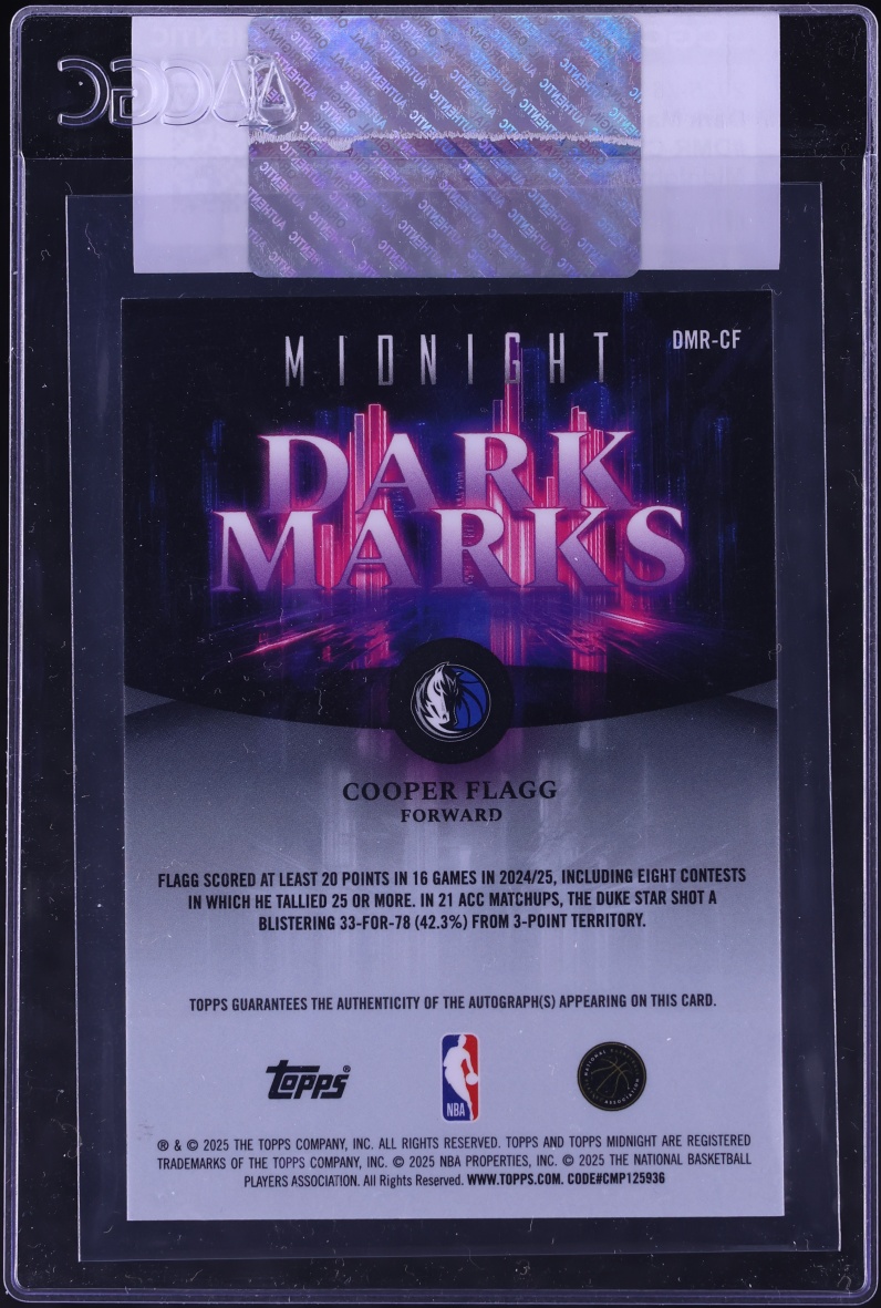 2025 Topps Midnight Dark Marks Midnight Cooper Flagg ROOKIE AUTO /12 #DMR-CF CGC AUTH