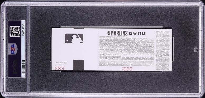 2024 Marlins Vs Dodgers Full Ticket 1st 50/50 Player In MLB History Shohei Ohtani PSA 10 GEM