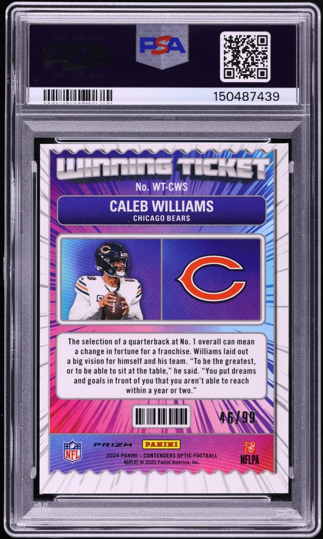 2024 Panini Contenders Optic Winning Tickets Blue Caleb Williams ROOKIE /99 #WT-CWS PSA 8 NM-MT