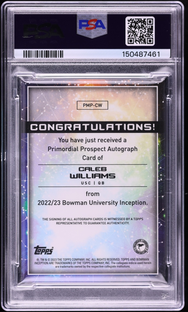 2022 Bowman University Inception Primordial Gold Foil Caleb Williams RC AUTO /50 #PMP-CW PSA 9