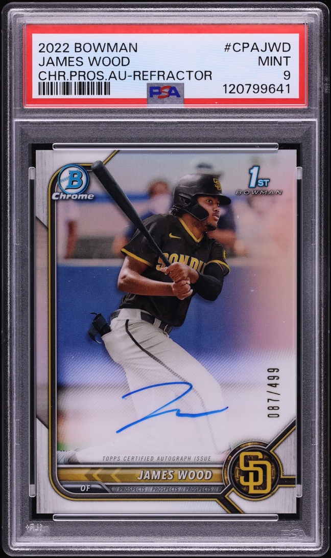 2022 Bowman Chrome Refractor James Wood PROSPECT AUTO /499 #CPA-JWD PSA 9 MINT