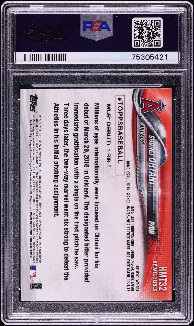 2018 Topps Chrome Update Shohei Ohtani ROOKIE #HMT32 PSA 10 GEM MINT