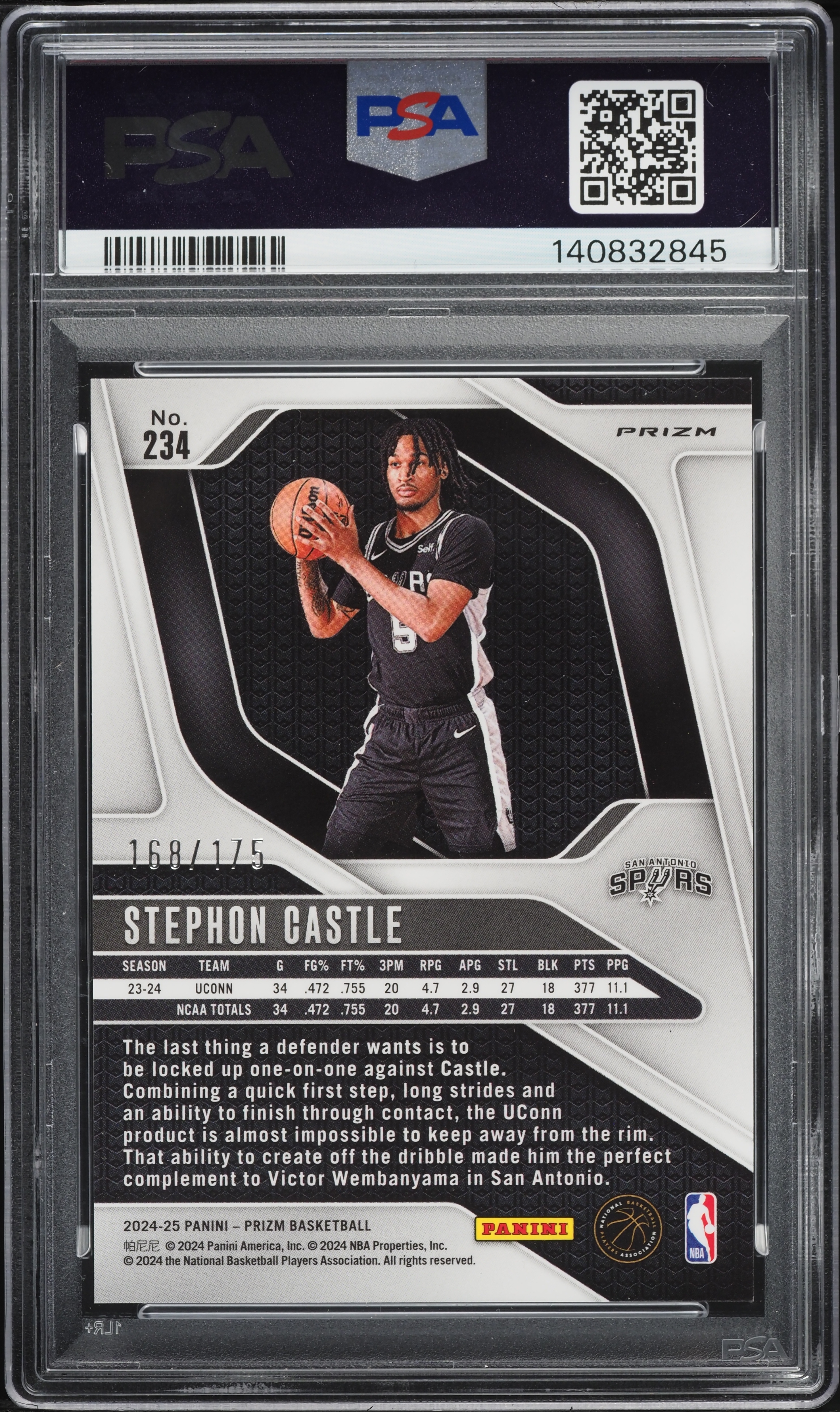 2024 Panini Prizm White Stephon Castle ROOKIE /175 #234 PSA 9 MINT 