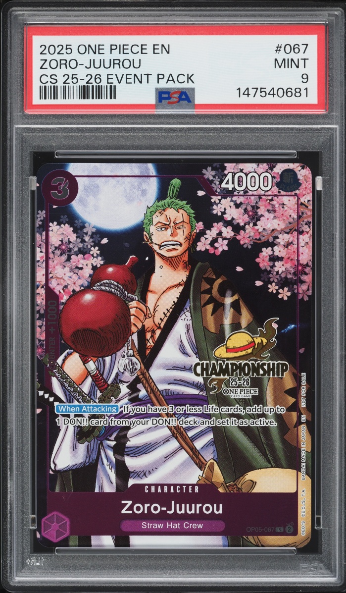 2025 One Piece Championship Event Pack Alt Art Zoro-Juurou #OP05-067 PSA 9 MINT