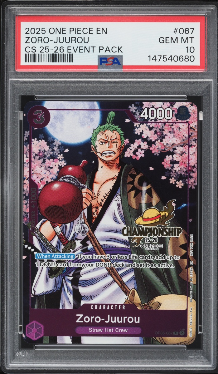 2025 One Piece Championship Event Pack Alt Art Zoro-Juurou #OP05-067 PSA 10 GEM MINT