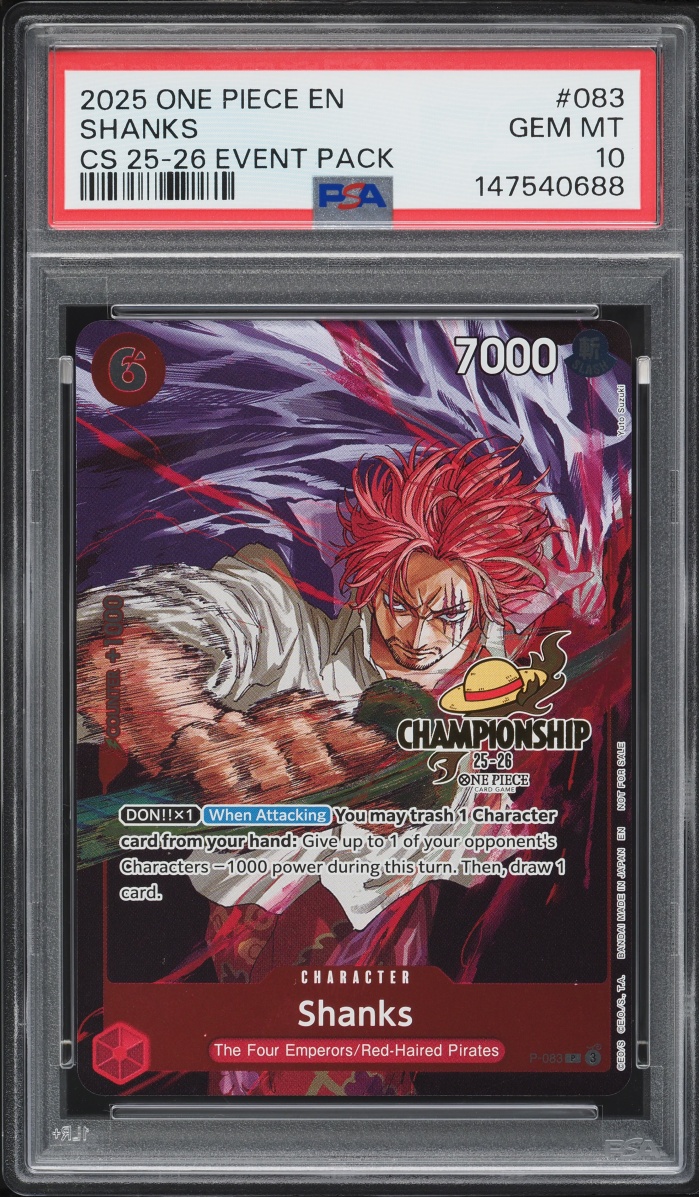 2025 One Piece Promo Championship Event Pack Shanks #P-083 PSA 10 GEM MINT