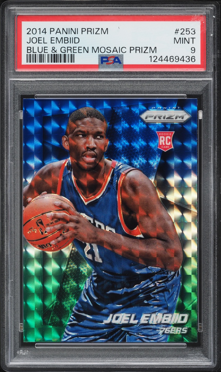 2014 Panini Prizm Blue & Green Mosaic Joel Embiid ROOKIE #253 PSA 9 MINT