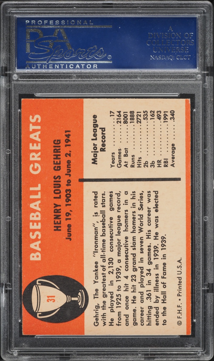 1961 Fleer Lou Gehrig #31 PSA 7 NRMT