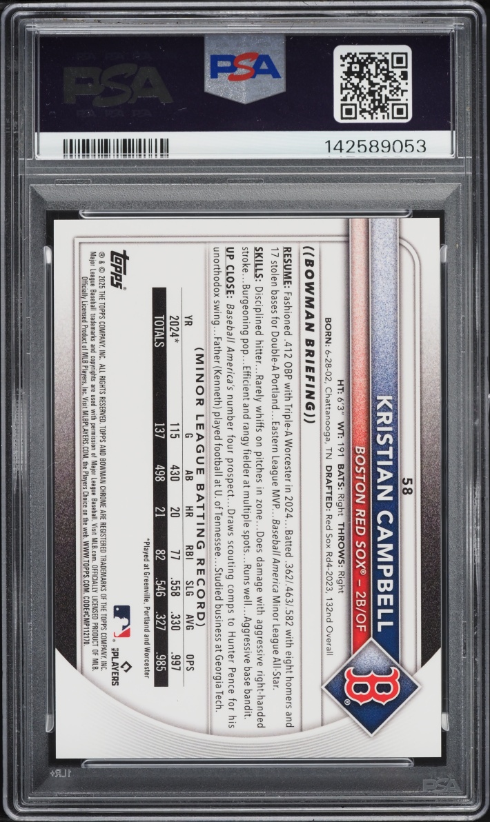 2025 Bowman Chrome Etched In Glass Variation Kristian Campbell ROOKIE #58 PSA 9 MINT