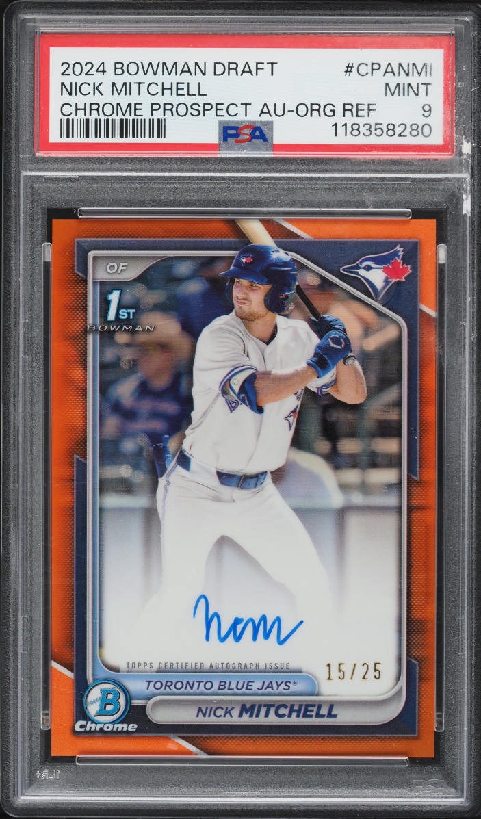 2024 Bowman Chrome Draft Orange Refractor Nick Mitchell PROSPECT AUTO /25 #CPA-NMI PSA 9 MINT
