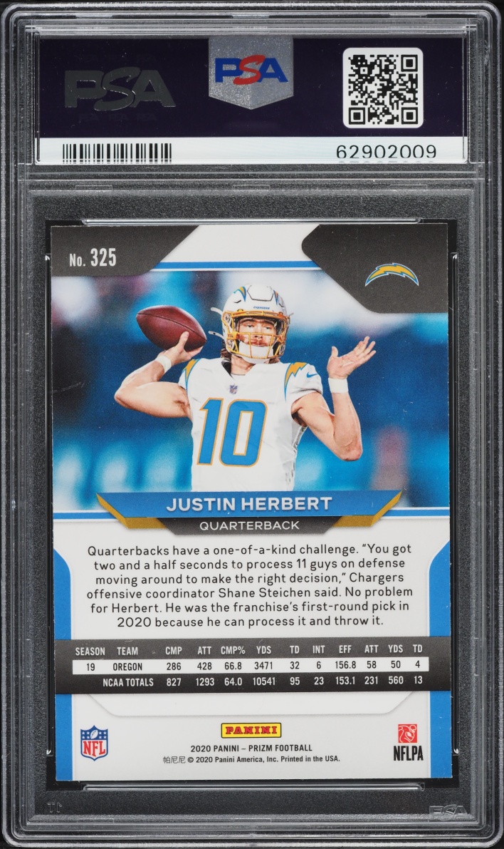 2020 Panini Prizm Justin Herbert ROOKIE #325 PSA 10 GEM MINT