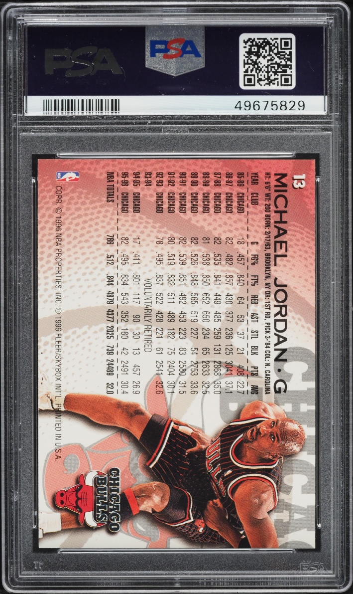 1996 Fleer Basketball Michael Jordan #13 PSA 10 GEM MINT