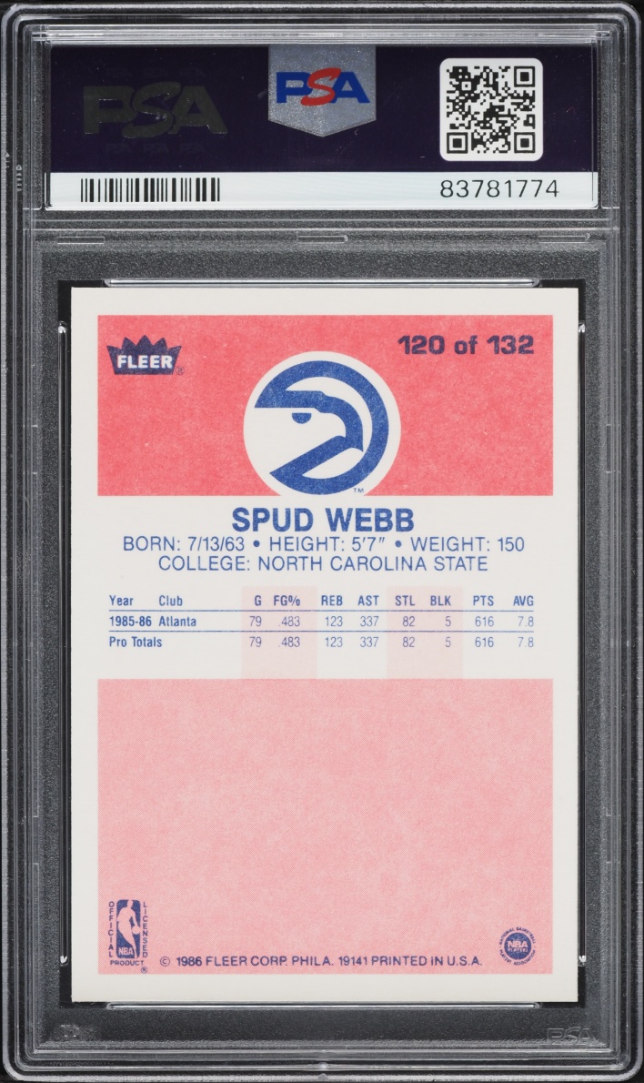 1986 Fleer Basketball Spud Webb ROOKIE #120 PSA 9 MINT