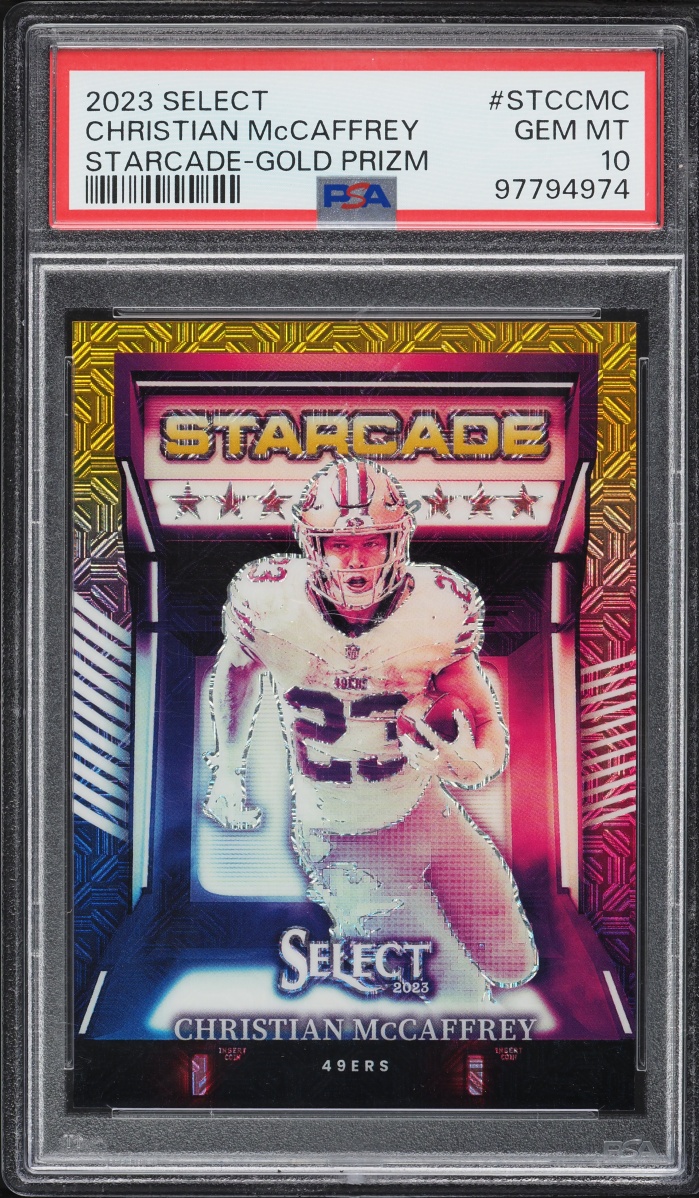 2023 Select Starcade Gold Prizm Christian McCaffrey /10 #STCCMC PSA 10 GEM MINT