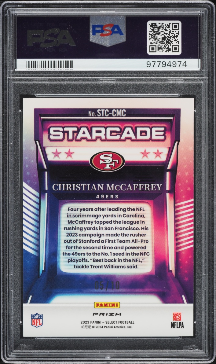 2023 Select Starcade Gold Prizm Christian McCaffrey /10 #STCCMC PSA 10 GEM MINT