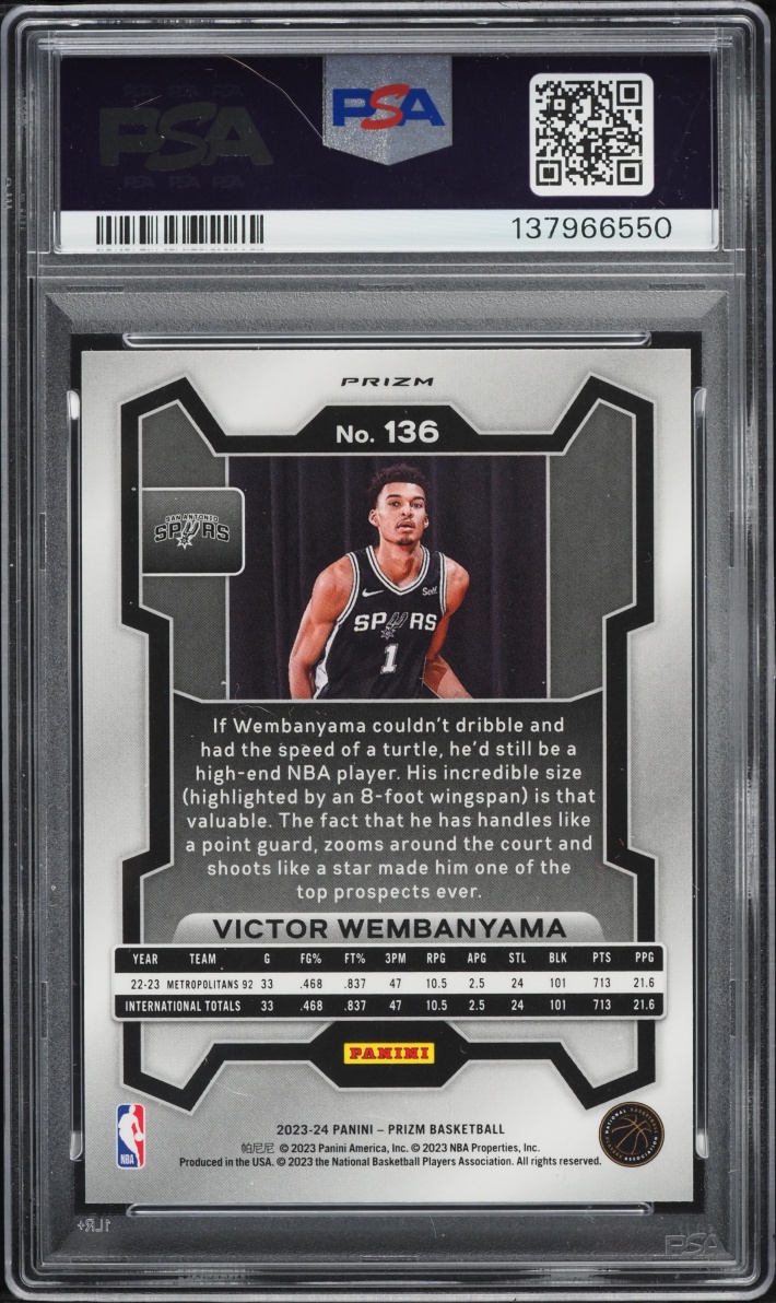2023 Panini Prizm Fast Break Victor Wembanyama ROOKIE #136 PSA 10 GEM MINT