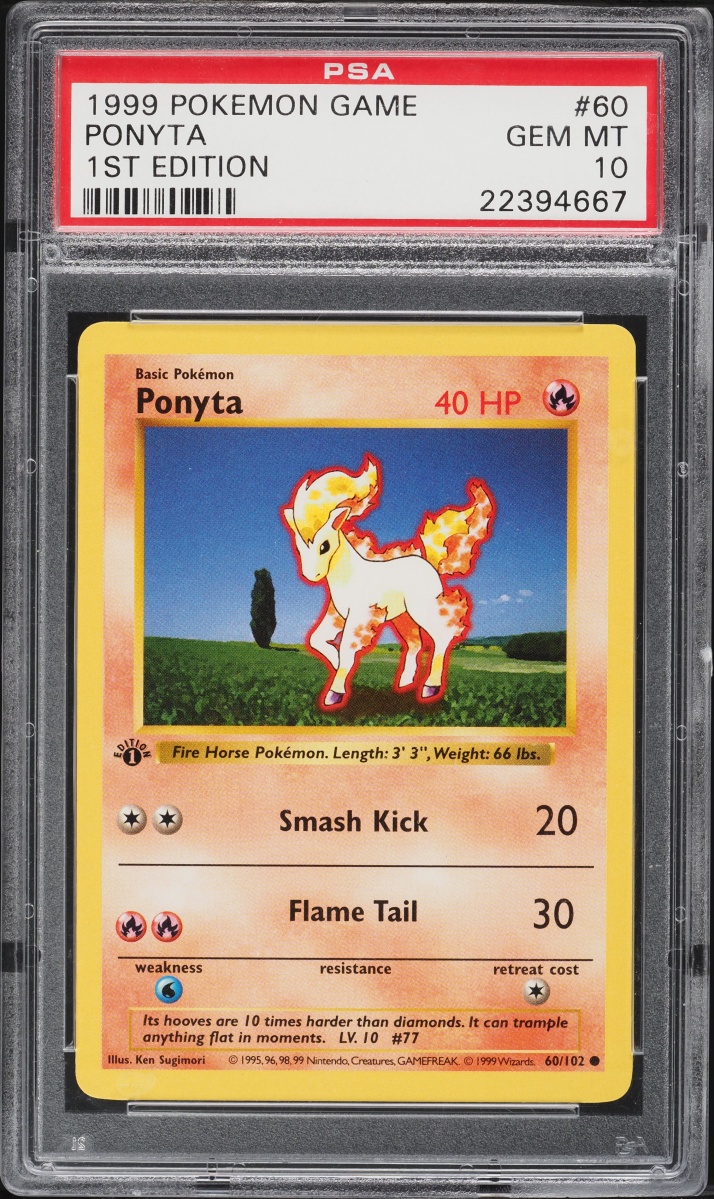 1999 Pokemon Base Set Shadowless 1st Edition Ponyta #60 PSA 10 GEM MINT