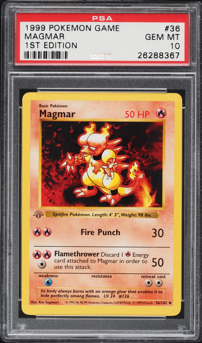 1999 Pokemon Base Set Shadowless 1st Edition Magmar #36 PSA 10 GEM MINT