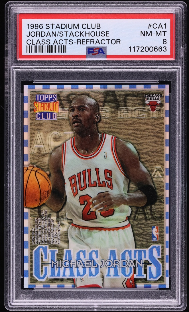 1996 Stadium Club Acts Refractor Jerry Stackhouse Michael Jordan #CA1 PSA 8 NM-MT