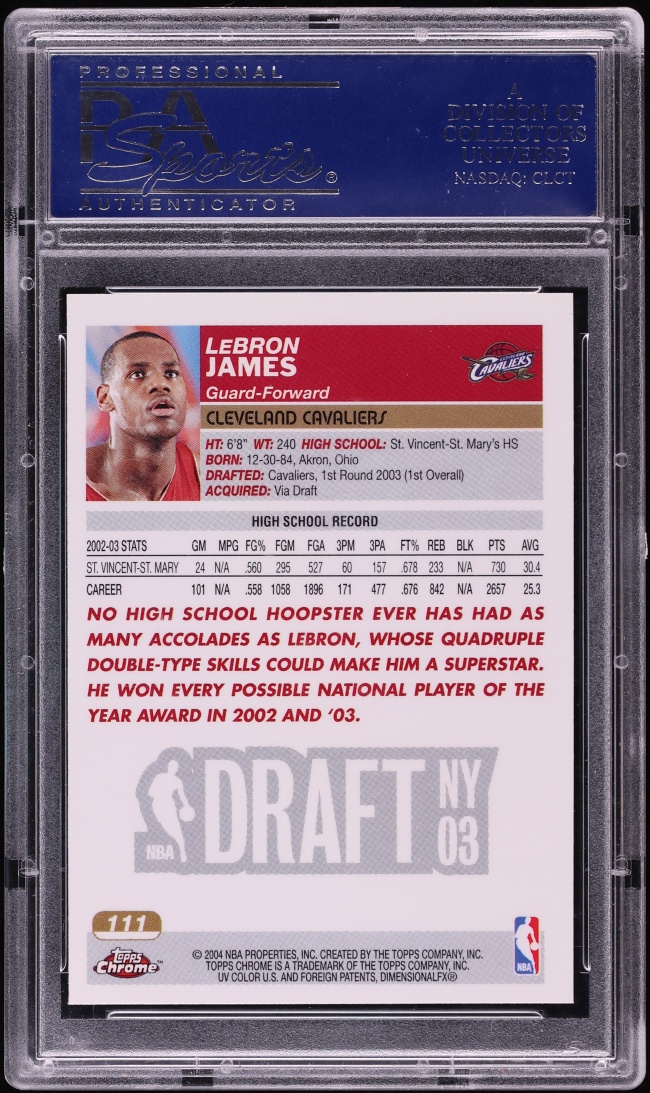 2003 Topps Chrome LeBron James ROOKIE #111 PSA 10 GEM MINT