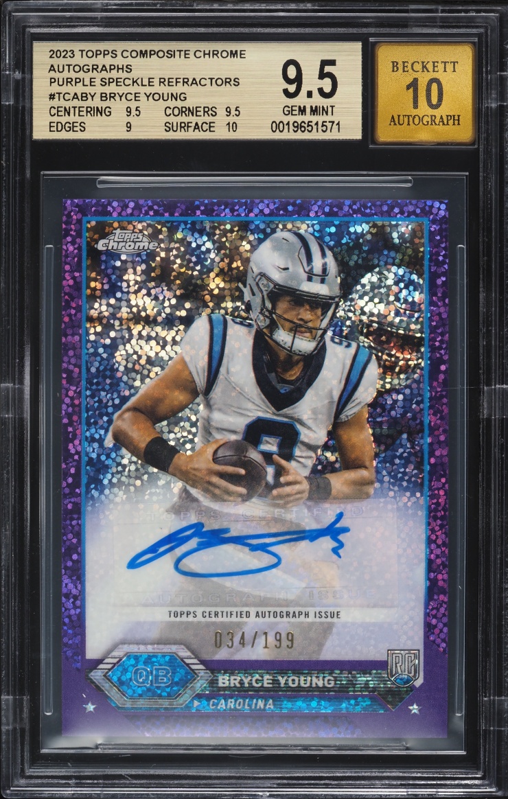 2023 Topps Chrome Composite Purple Speckle Ref. Bryce Young ROOKIE AUTO /199# TCABY BGS 9.5