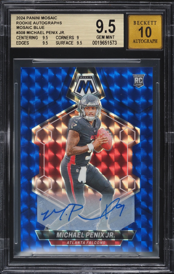 2024 Panini Mosaic Mosaic Blue Michael Penix Jr. ROOKIE AUTO /99 #308 BGS 9.5 GEM MINT