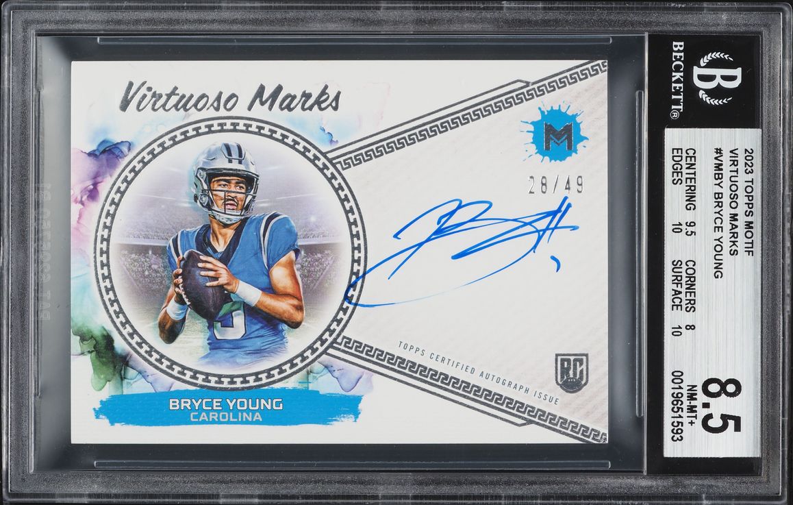 2023 Topps Motif Virtuoso Marks Bryce Young ROOKIE AUTO /49 #VMBY BGS 8.5 NM-MT+