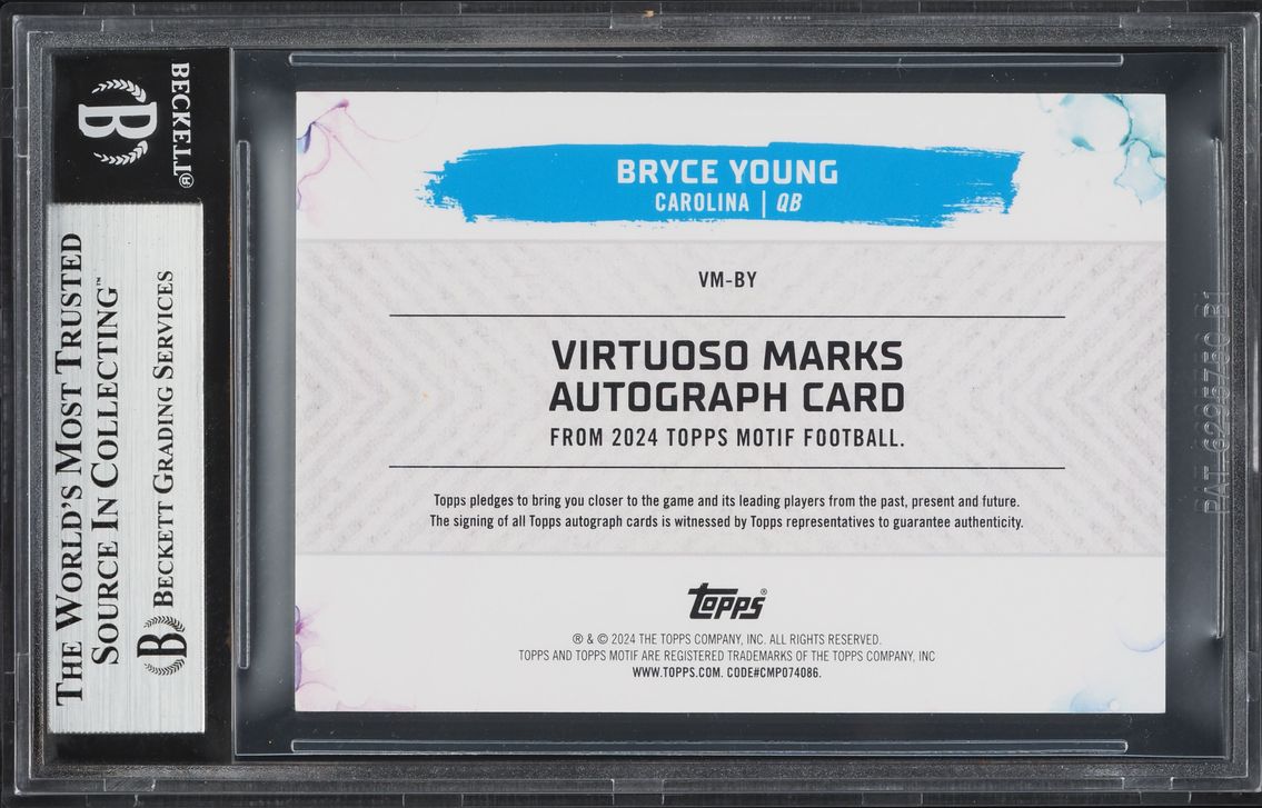 2023 Topps Motif Virtuoso Marks Bryce Young ROOKIE AUTO /49 #VMBY BGS 8.5 NM-MT+