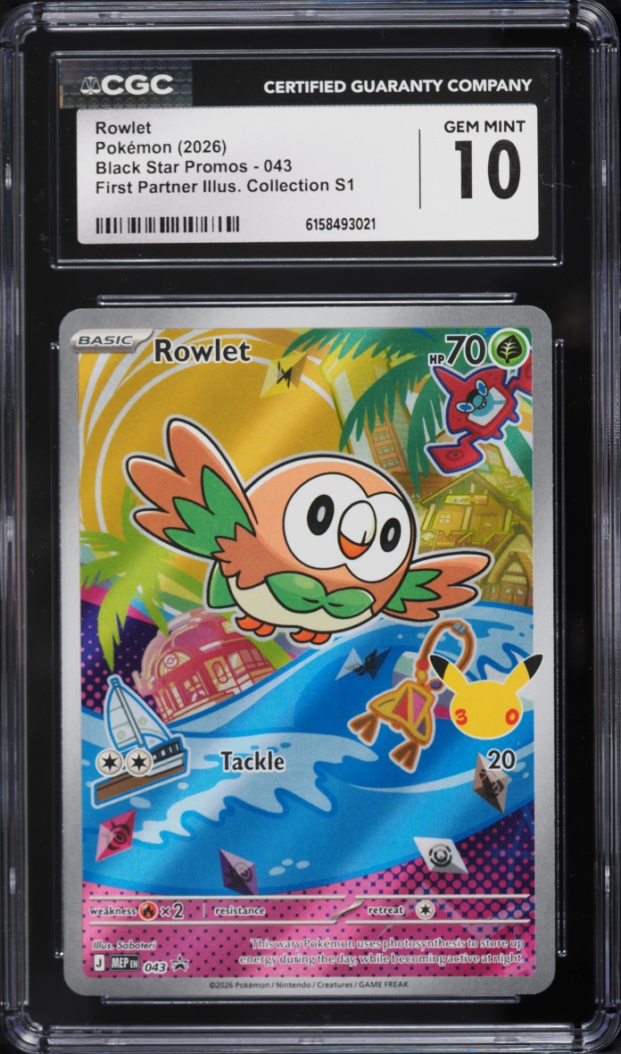 2026 Pokemon Mega Evolution Promo First Partner Illustration S1 Full Art Rowlet #043 CGC 10 GEM
