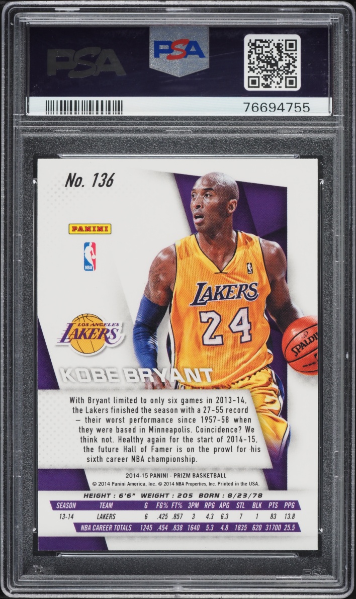 2014 Panini Prizm Kobe Bryant #136 PSA 10 GEM MINT
