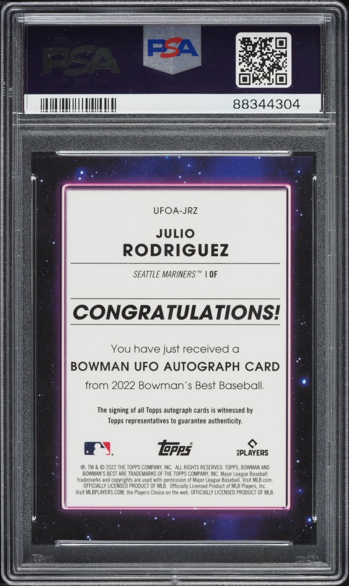 2022 Bowman's Best UFO Atomic Refractor Julio Rodriguez RC AUTO /25 #UFOAJRZ PSA 10 GEM MINT