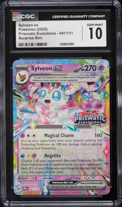 2025 Pokemon SV Prismatic Evolutions Surprise Box Holo Sylveon Ex #41 CGC 10 GEM MINT