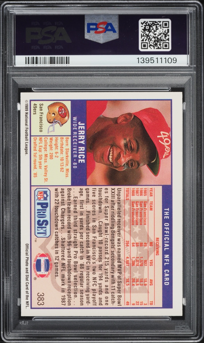1989 Pro Set Football Jerry Rice #383 PSA 9 MINT