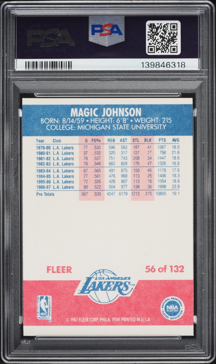 1987 Fleer Basketball Magic Johnson #56 PSA 8 NM-MT