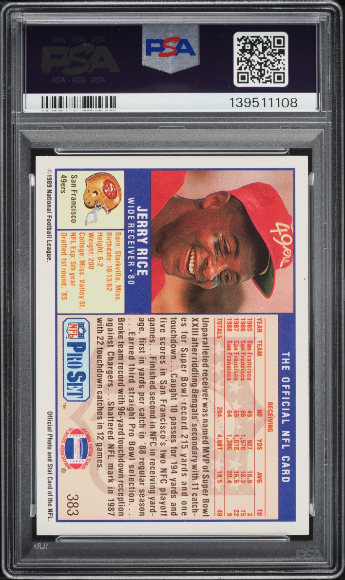 1989 Pro Set Football Jerry Rice #383 PSA 9 MINT