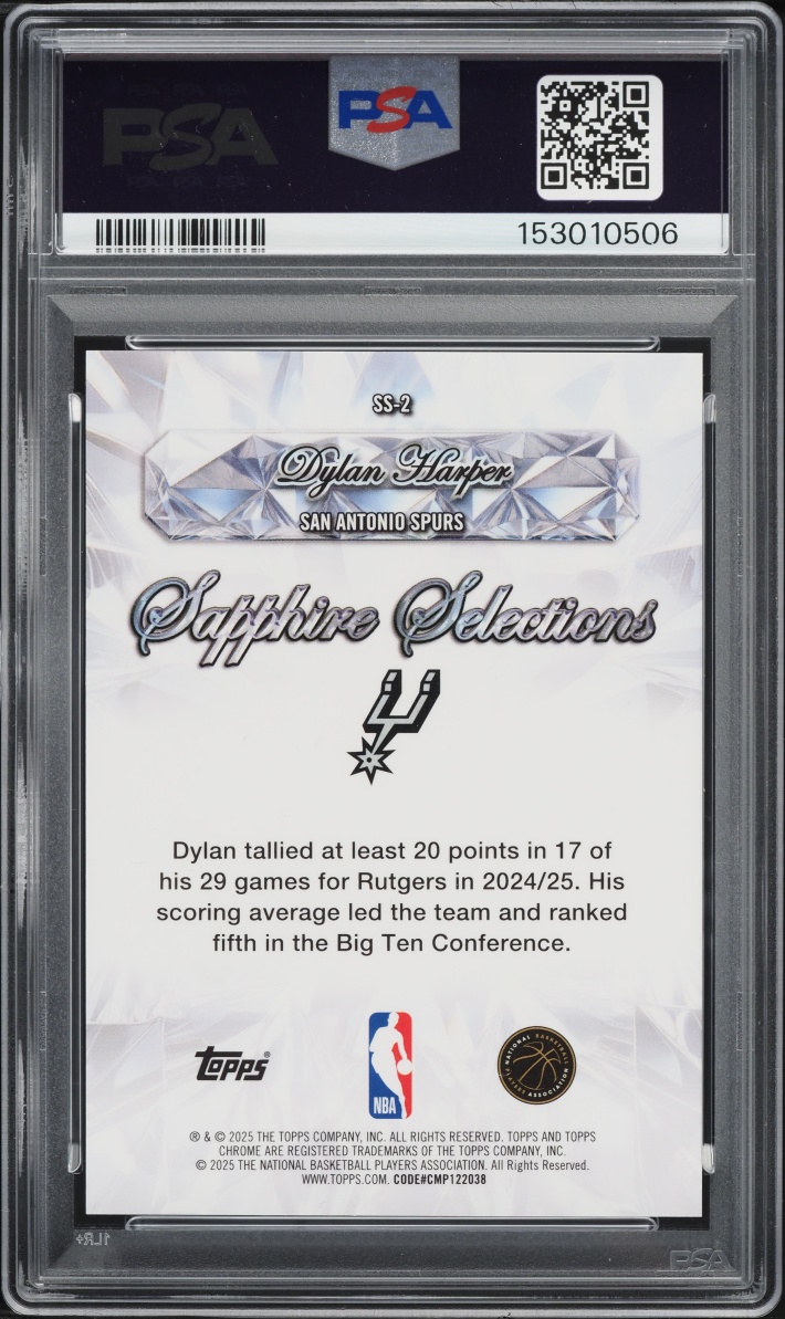 2025 Topps Chrome Sapphire Edition Selections Dylan Harper ROOKIE #SS-2 PSA 10 GEM MINT