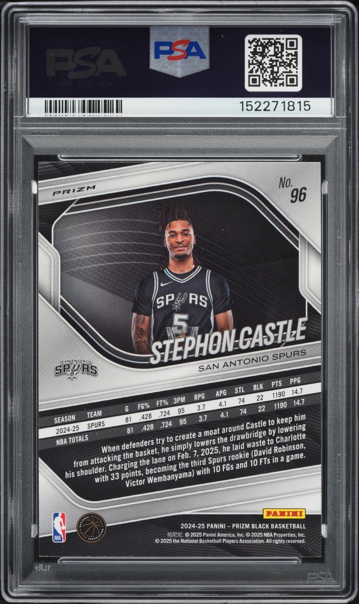 2024 Panini Prizm Black Pulsar Stephon Castle ROOKIE #96 PSA 10 GEM MINT