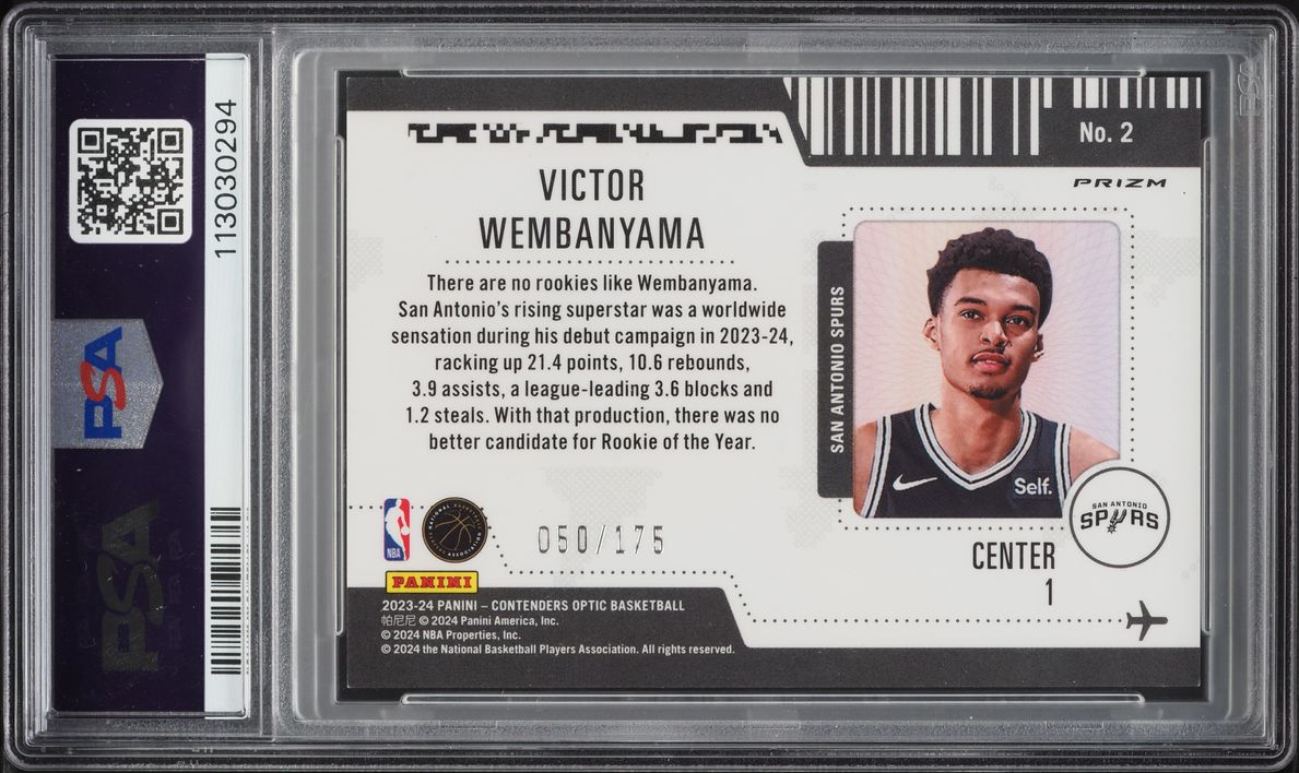 2023 Panini Contenders Optic Red Cracked Ice Victor Wembanyama ROOKIE /175 PSA 8 NM-MT