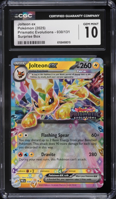 2025 Pokemon SV Prismatic Evolutions Surprise Box Holo Jolteon EX #30 CGC 10 GEM MINT