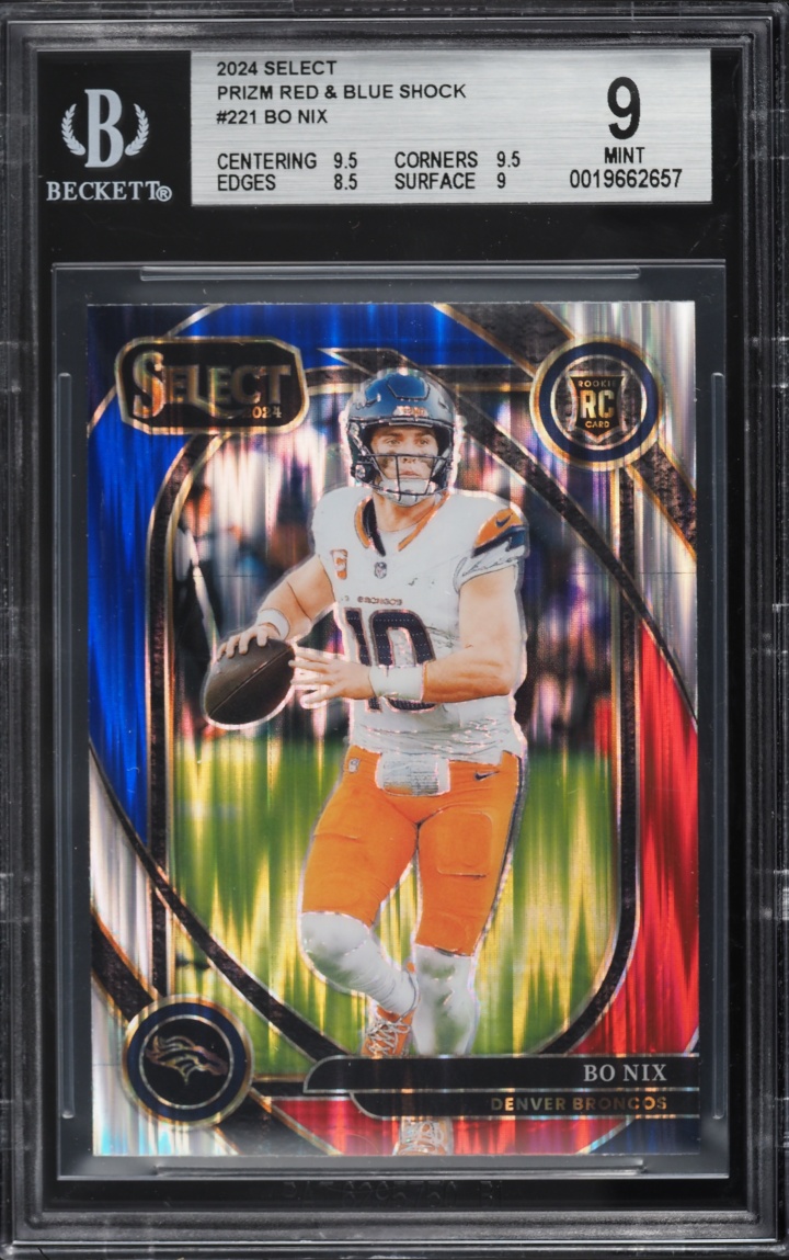 2024 Select Club Level Prizm Red And Blue Shock Bo Nix ROOKIE #221 BGS 9 MINT