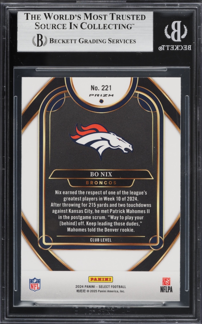 2024 Select Club Level Prizm Red And Blue Shock Bo Nix ROOKIE #221 BGS 9 MINT