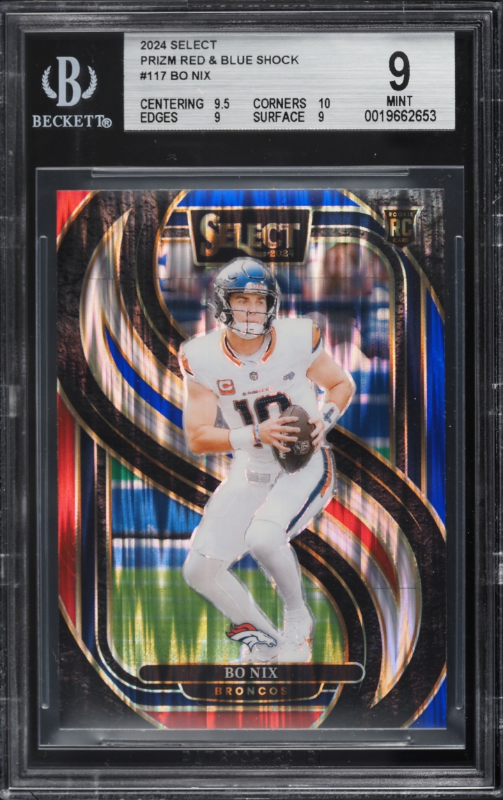 2024 Select Premier Level Prizm Red And Blue Shock Bo Nix ROOKIE #117 BGS 9 MINT
